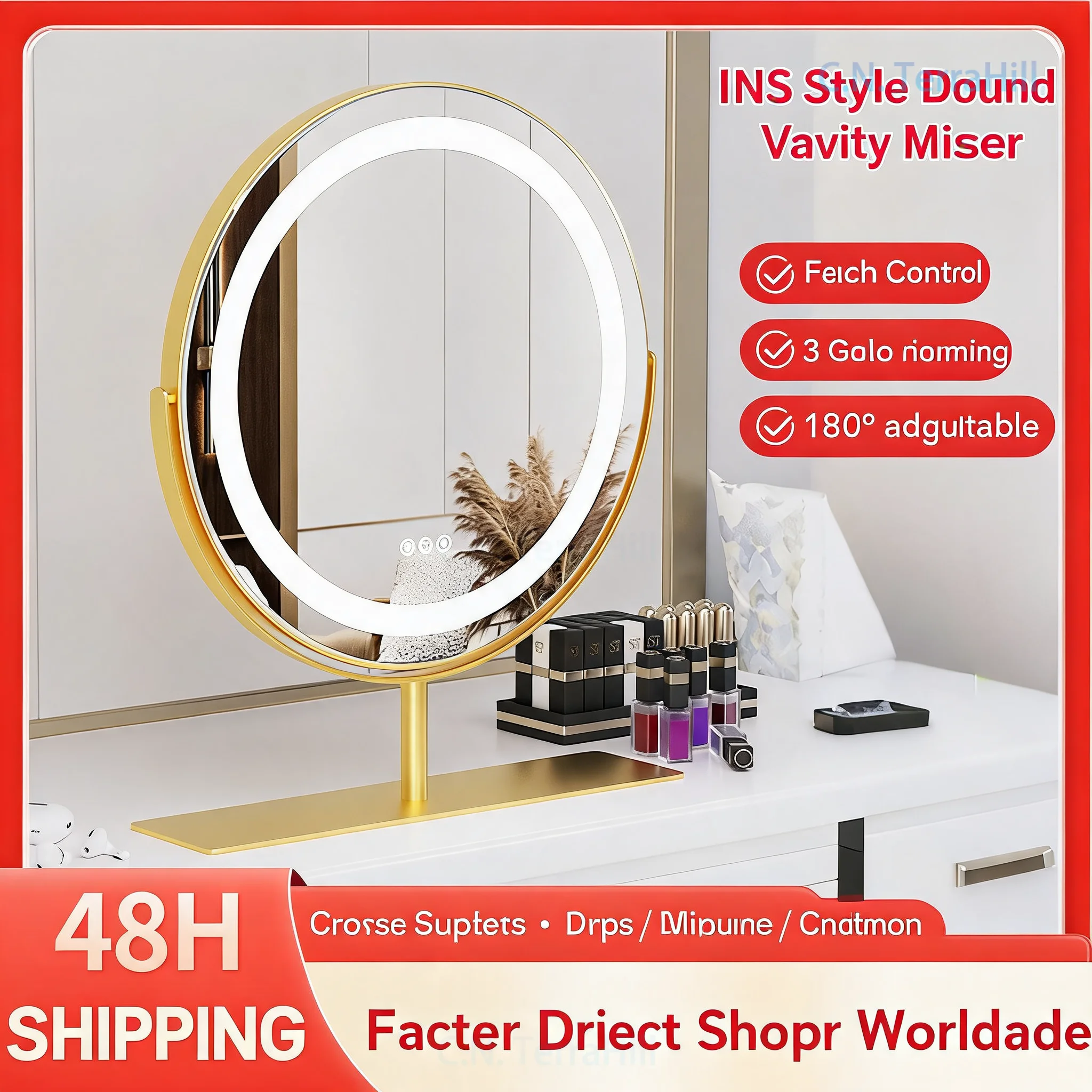 LED Makeup Mirror with Light, 3 Color Lighting Modes, Rotatable Round Desktop Mirror for Beauty and Skincare