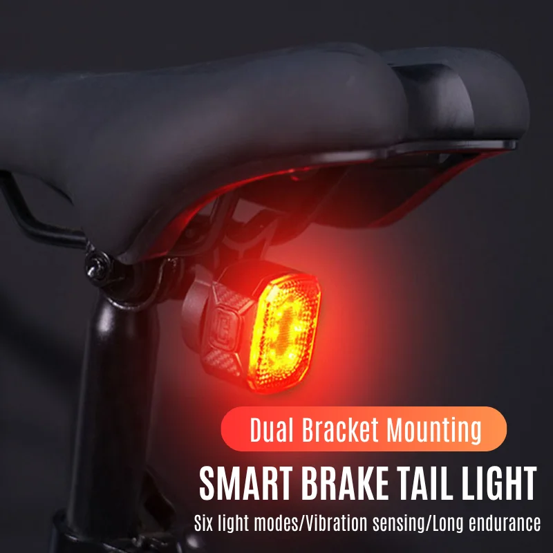 Smart Bicycle Brake Light Bike Sensing Taillight Type-C Auto Stop LED MTB Tail Rear Flashlight Riding Warning Safety Light Lamp