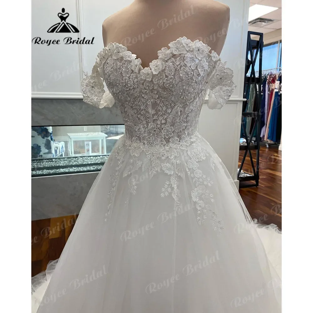 Una linea al largo della spalla pizzo floreale principessa manica ad aletta abito da sposa 2025 Robe Mariee abiti da sposa per la sposa vestido de novia