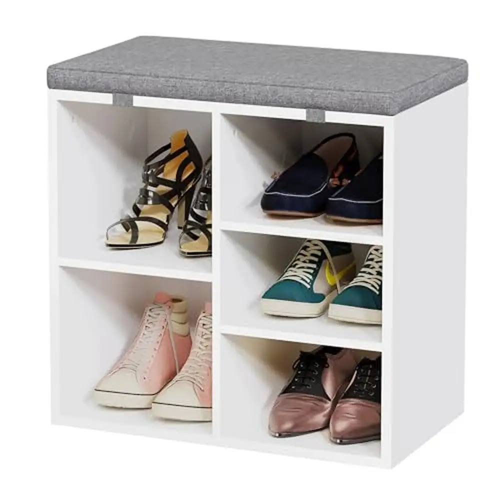 

Shoe Storage Cubby Bench with Adjustable Shelves and Removable Cushion