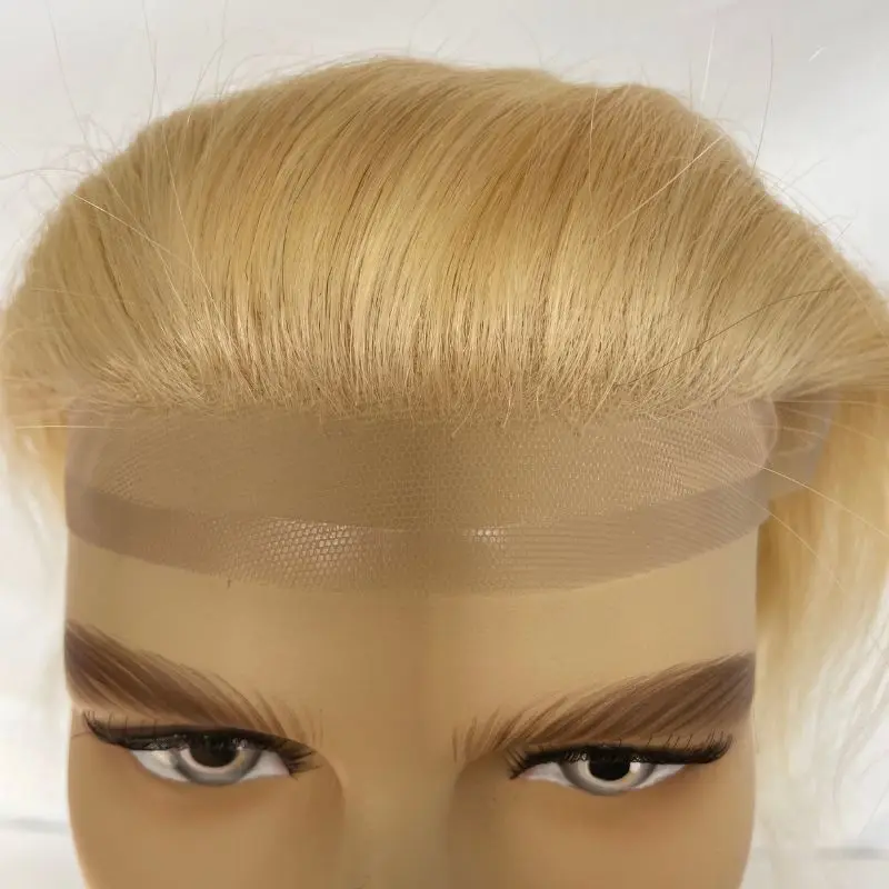 Perücken transparent hd unsichtbare Spitze vorne Haaransatz Französisch Spitze vorne Herren Toupet frontal blond Haarteil