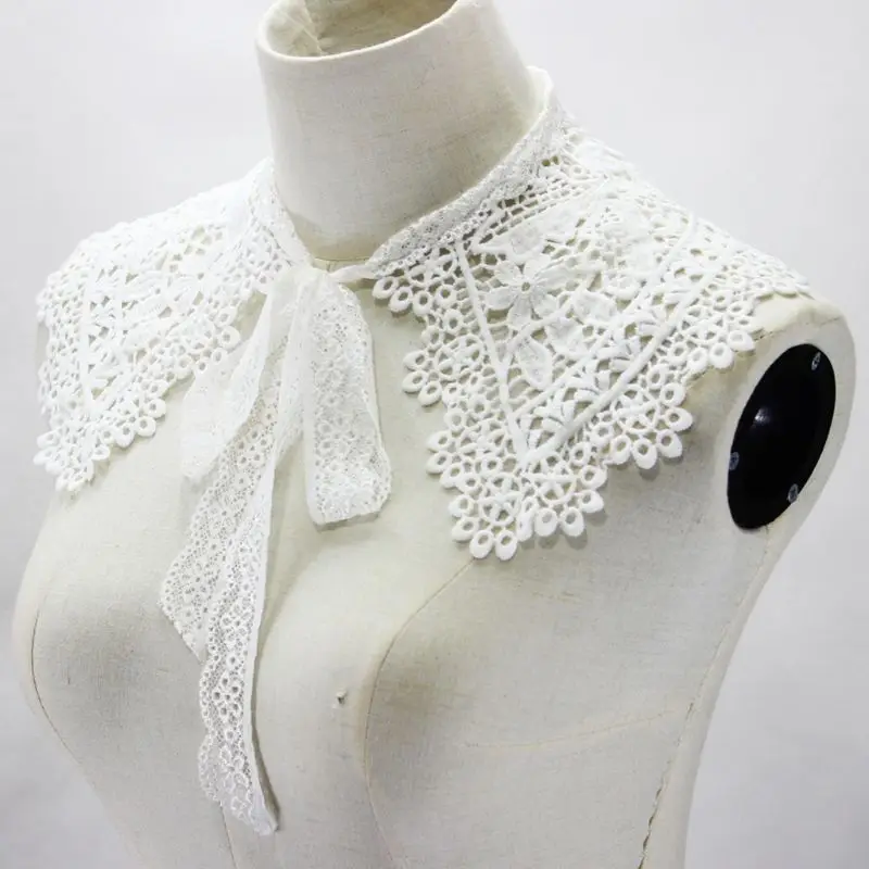 652F Pastoral Style Womens for Doll Fake Collar Hollow Out Floral Lace Half Shirt Sha