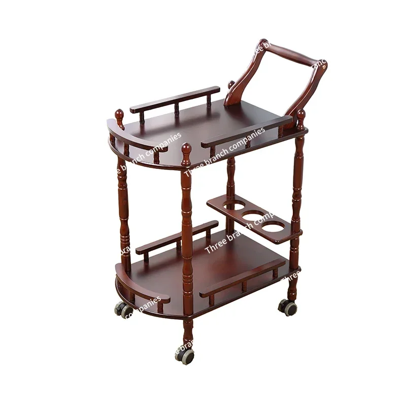 

Hotel Trolley Solid Wood Coffee Tables Multipurpose Shelf Display Rack Household Double-layer Movable Tea Tables Dining Car