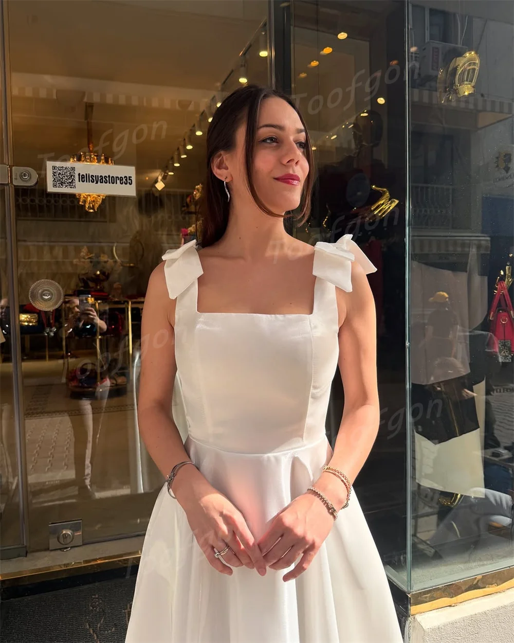 Toofgon carré large sangle courte robes de bal taffetas une ligne robes de soirée personnalisé femmes thé longueur robe de retour