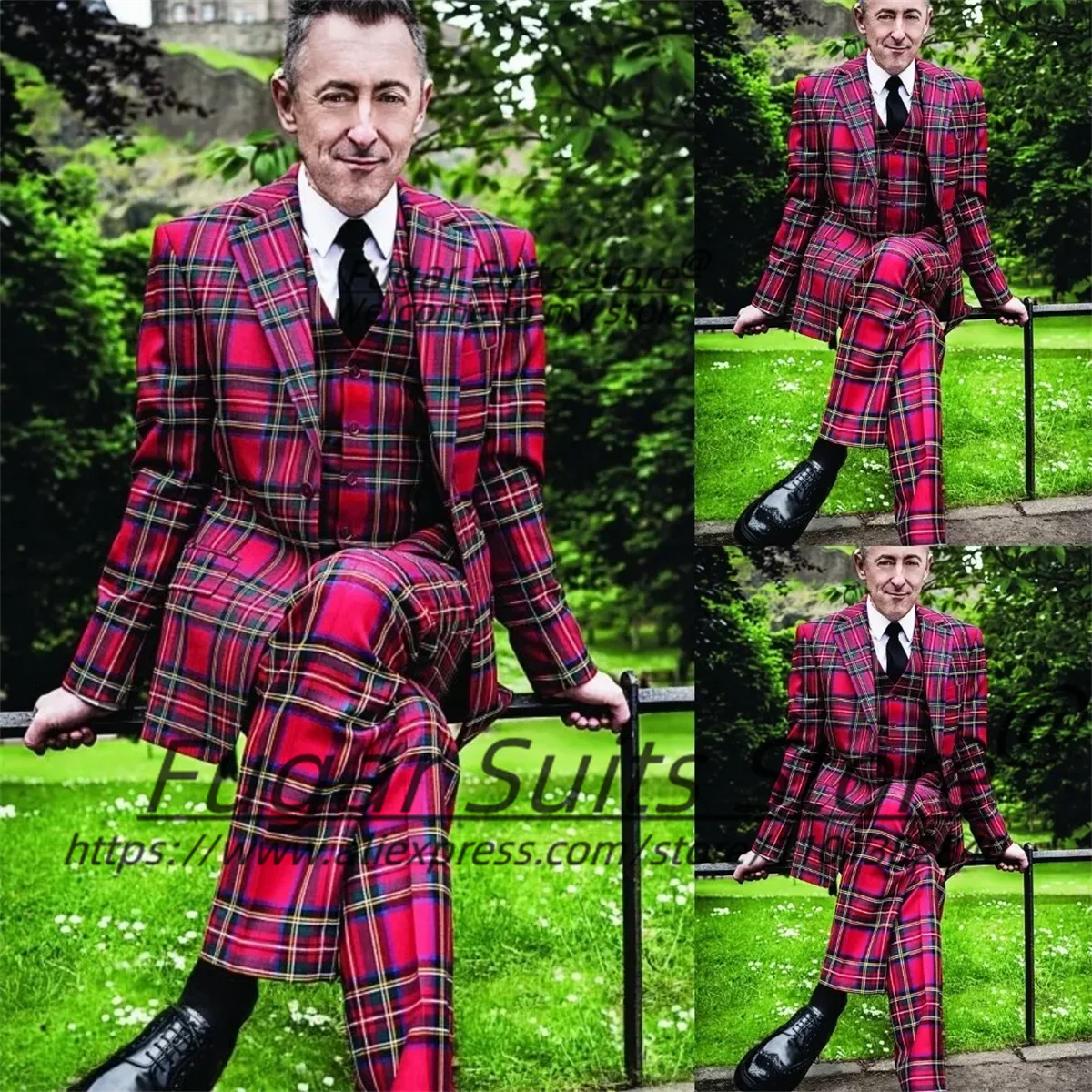 

Customized Plus Sized Men Suits Fashion Plaid Prom Tuxedos 3 Pieces Sets Male Formal Blazers Business Man Tuxedos Costume Homme