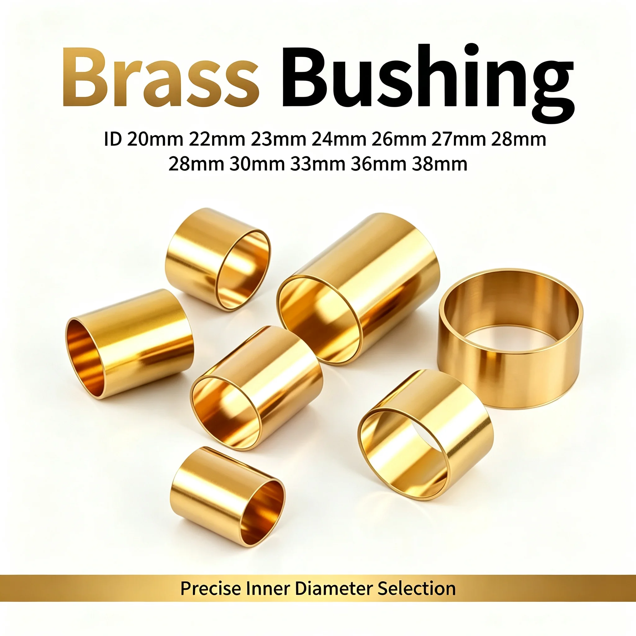 5Pcs Brass Bushing Hollow Brass Sleeve Copper Tube ID 20mm 22mm 23mm 24mm 26mm 27mm 28mm 30mm 33mm 36mm 38mm DIY Metalworking
