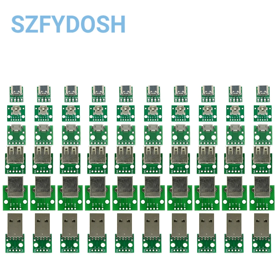 10PCS MICRO MINI5P type-c USB To Dip Female B-type Square Interface Printer Mike PCB Converter Adapter Breakout Board