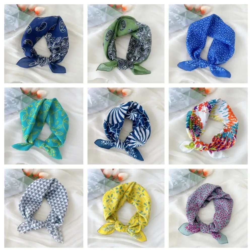 

New Floral Print Square Scarf Cotton Linen Handkerchief Women Hair Scarf Head Scarfs Soft Ladies Neck Scarves Summer Autumn
