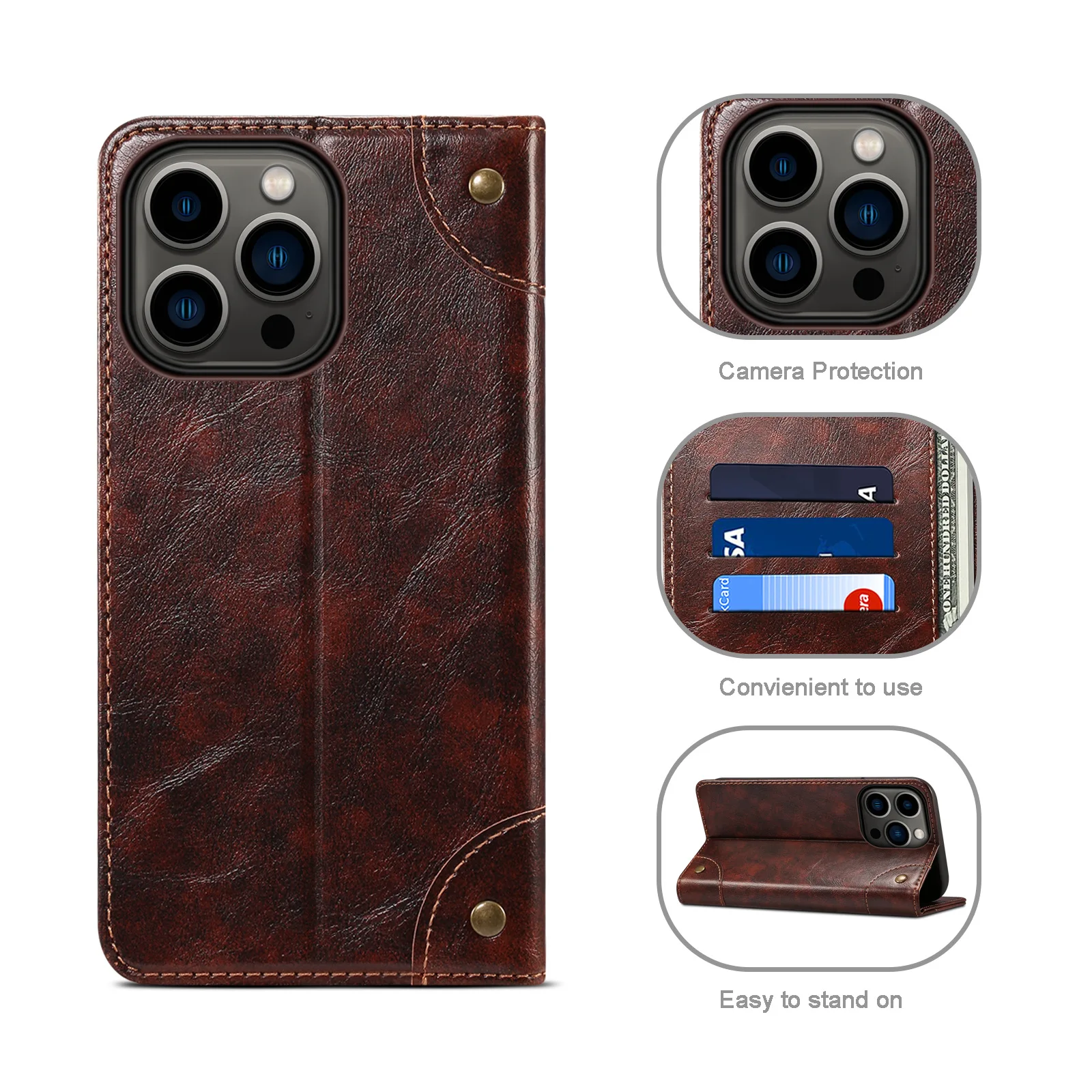 Retro Leather Flip Cover for iPhone 15 12 11 14 13 16 Pro Max Wallet Case 13 12 Mini 16 Plus 15 Pro Card Slots Magnetic Cover