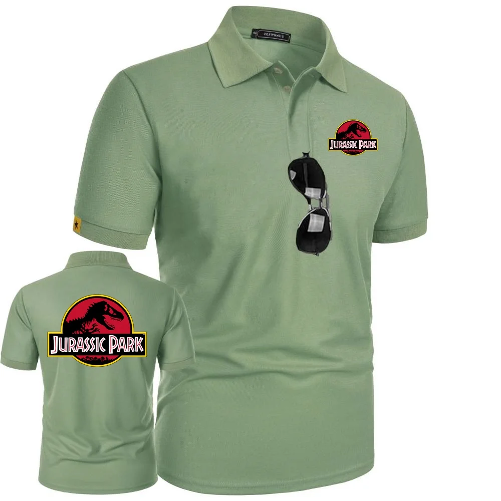 JURASSIC PARK ديناصور قمصان بولو العالم النمط العسكري التي شيرت الجيش القتالية التكتيكية تي شيرت رجالي POLOS قصيرة الأكمام البلوز