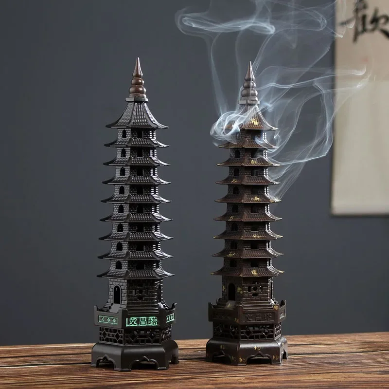 31cm The Wenchang Tower Incense Burner Metal Sandalwood OUDH Incense Holders for Zen Home Decor Ornaments