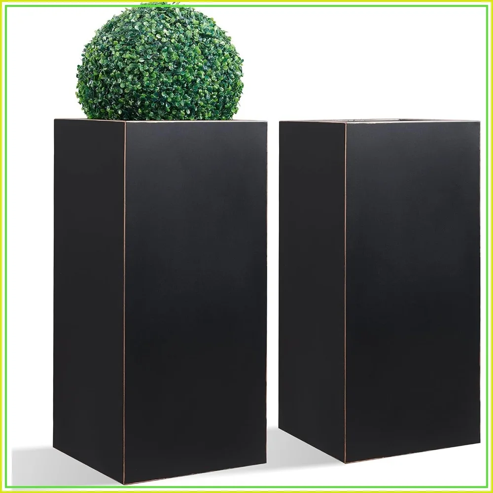 14x14x30in Tall Metal Planter Outdoor Patio Porch Set of 2 Galvanized Steel