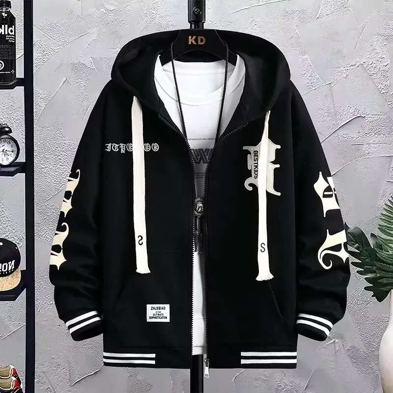 

Осень 2024, новая молодежная мужская куртка с капюшоном, гонконгский стиль, модный тренд, студенческое универсальное свободное пальто, мужское
