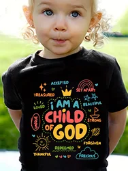 I AM A CHILD OF GOD Graffiti Print Boys and Girls T-shirt Top Daily Casual Comfortable and Breathable Short Sleeves