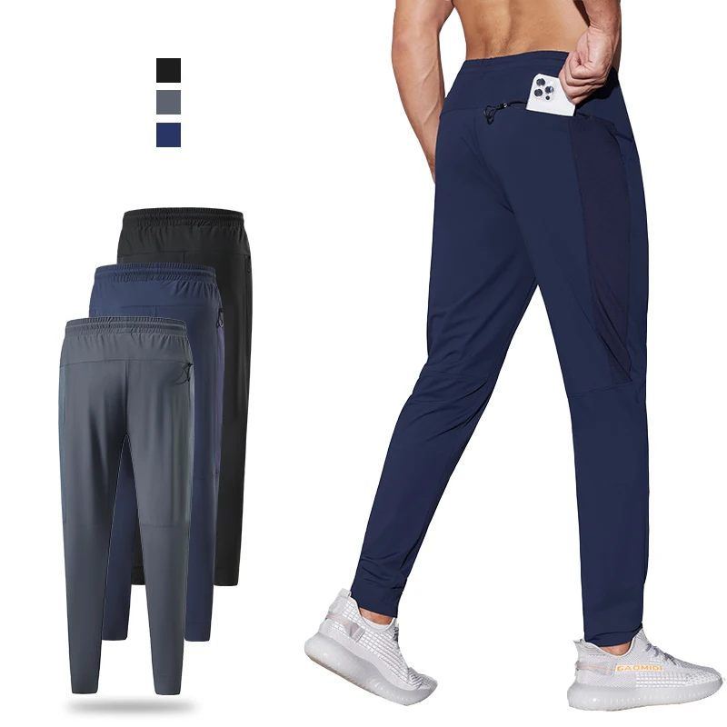 

(S-2XL)Men's Ice Silk Quick-Dry Sports Pants with Zipper Back Pockets Lightweight Running Joggers for Hot Weather, 80% Nylon