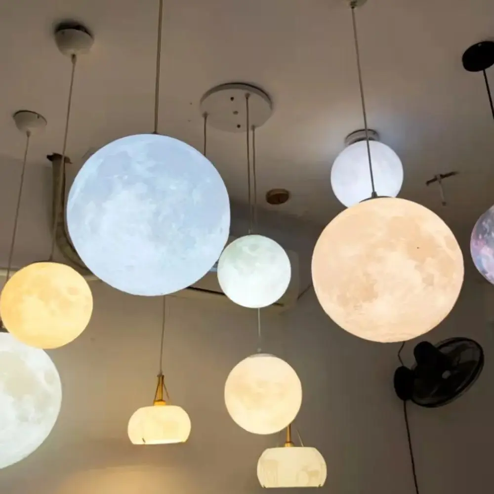 3D Print Moon Pendant Light Novelty Creative Atmosphere Night Lamp for Restaurant/Bar Hanging Lighting 110V 220V