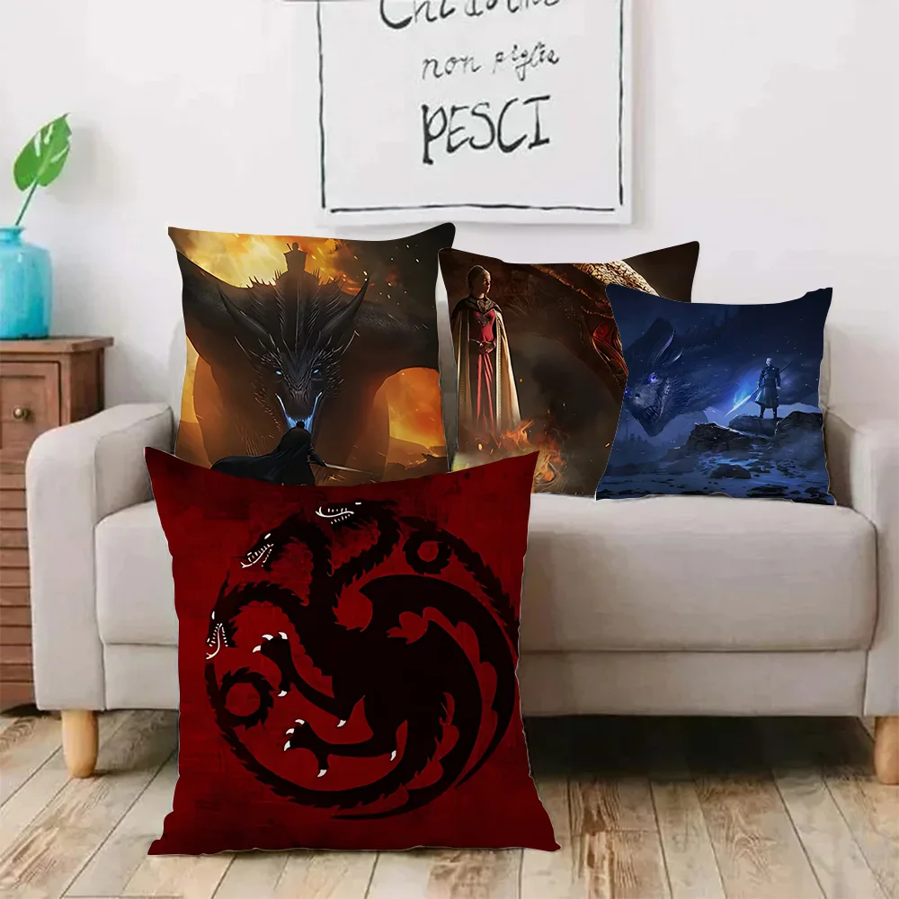 H-House of the D-Dragons Pillow Covers Cartoon Sofa Decorative Home Double-sided Printing Short Plush Cute Cushion Cover