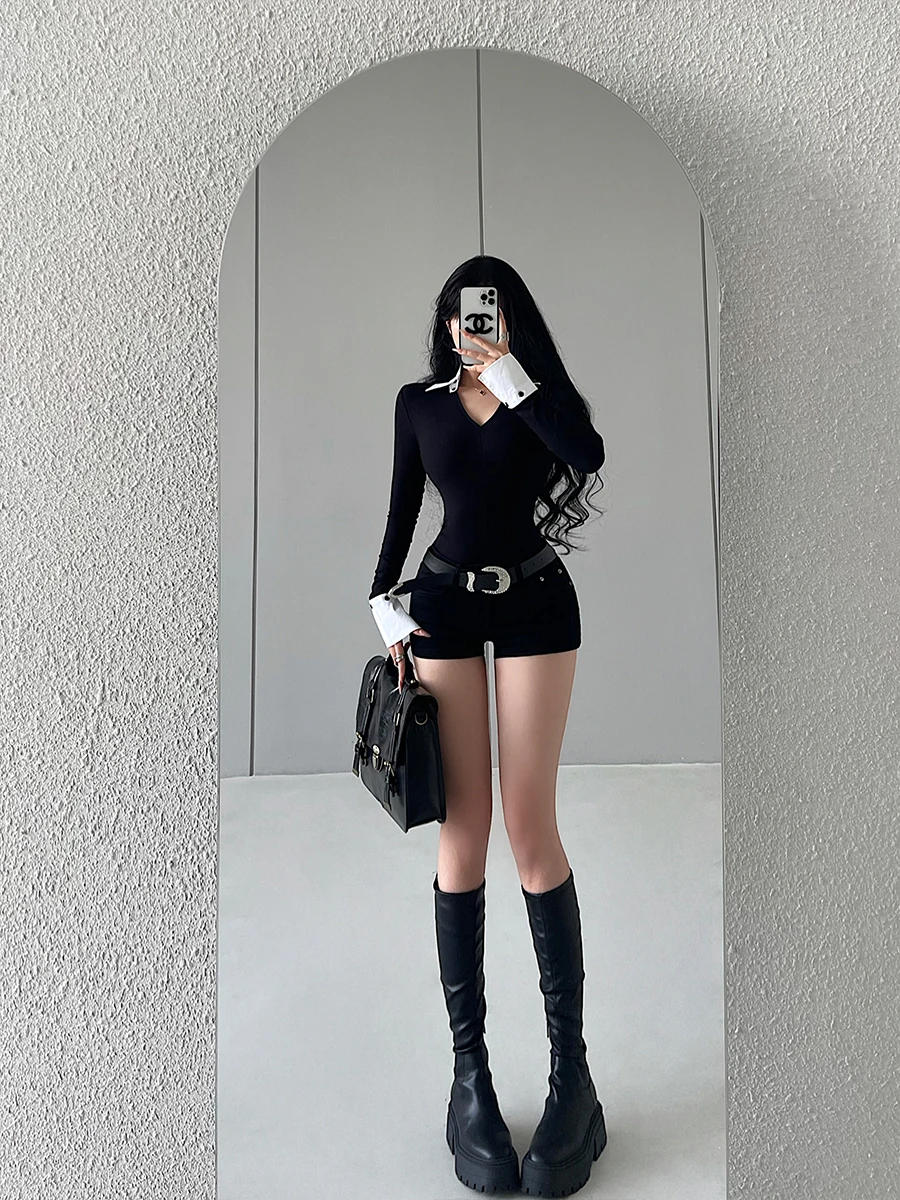 Sexy Low Waist Stretchy Denim Shorts Trendy Belted Hot Pants Cotton Elastic American Style Spicy Girl Short Skirt for Women