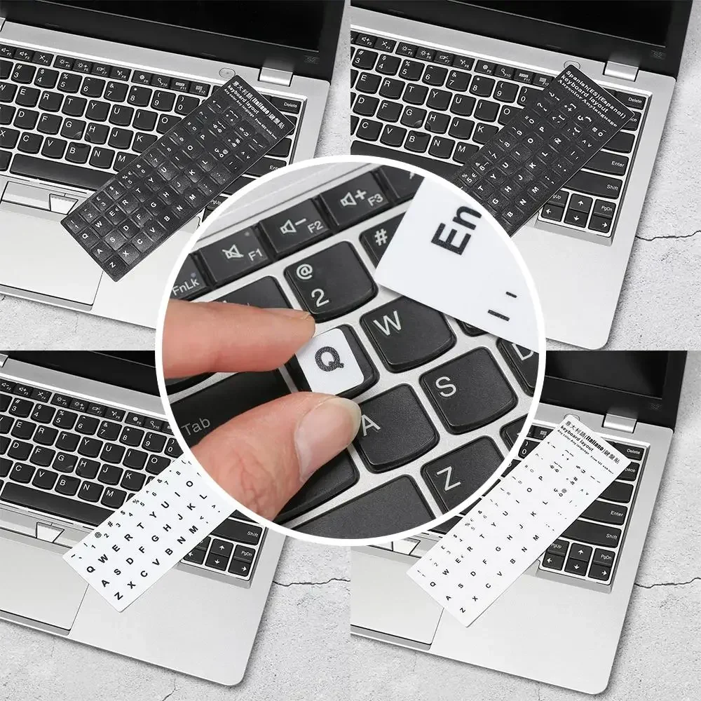 Wear-resistant Keyboard Stickers Spanish/English/Russian/Deutsch/Arabic/Italian/Japanese Letter Replacement For Laptop PC