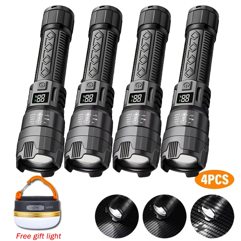 

4Packs High Power LED Flashlight Built-in Battery USB Rechargeable Strong Light Tactical Torch Outdoor Camping Hiking Lantern