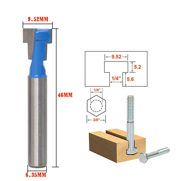 1 pieza 1/2 "12,7 MM 1/4" 6,35 MM cortador de caña tallado de madera ranura en T fresa enrutador broca cortador de carpintería para herramienta eléctrica