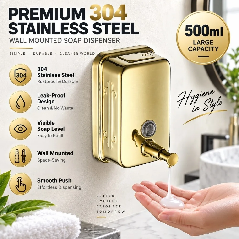 Stainless Steel Soap Dispenser Gold Leakproof Design Manual Soap Dispenser Waterproof Anti-Rust Liquid Soap Dispenser