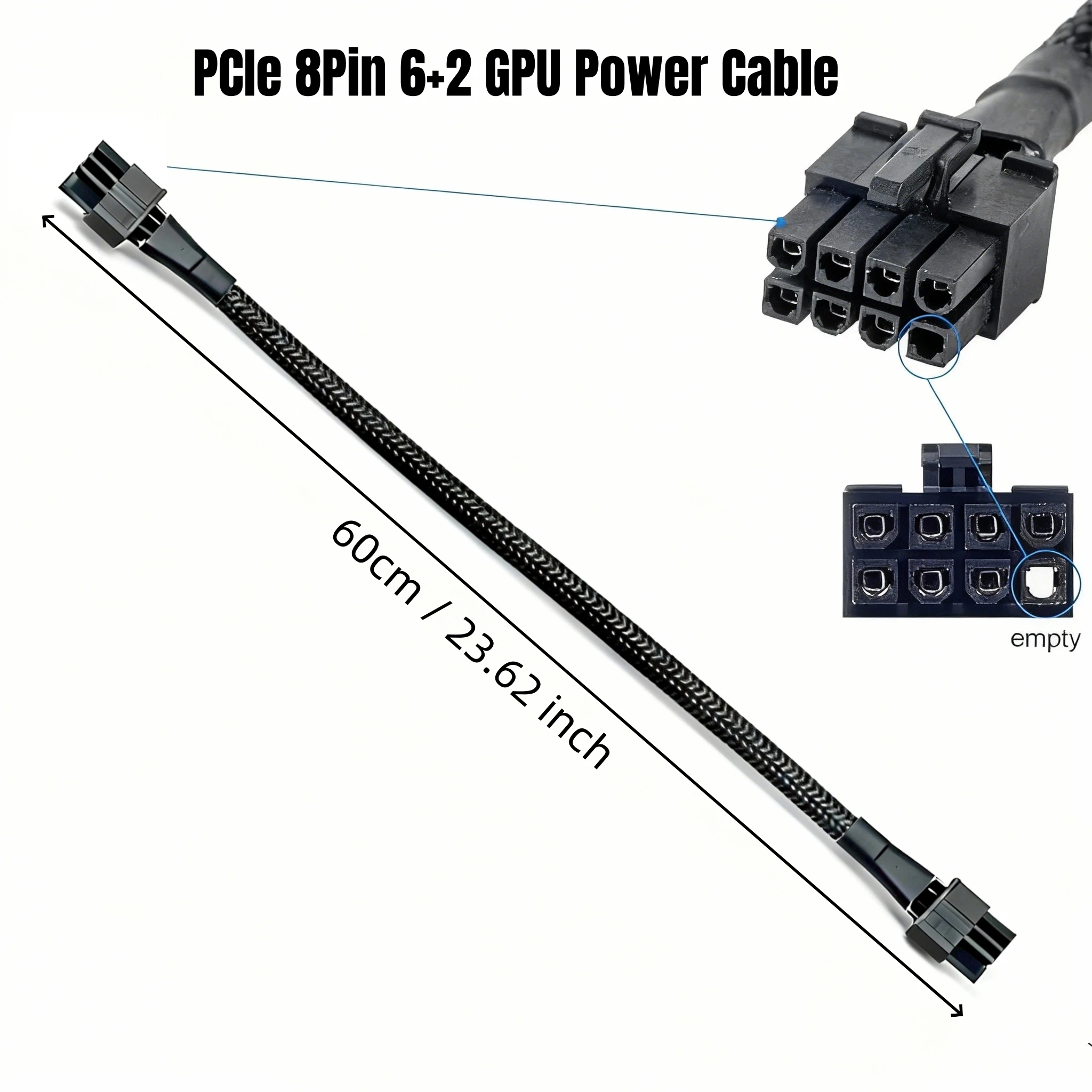 PCIe 8Pin 6+2 GPU Power Cable for Corsair RM1000, RM850, RM750, RM650, RM550 RM450 Gold Type 4 Modular Power, Sleeved Net 60cm