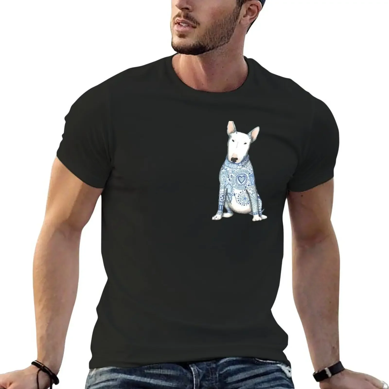 

English Bull Terrier, Beautiful Bully,with his best tattoos T-Shirt rapper graphic tees quick-drying plain men clothing