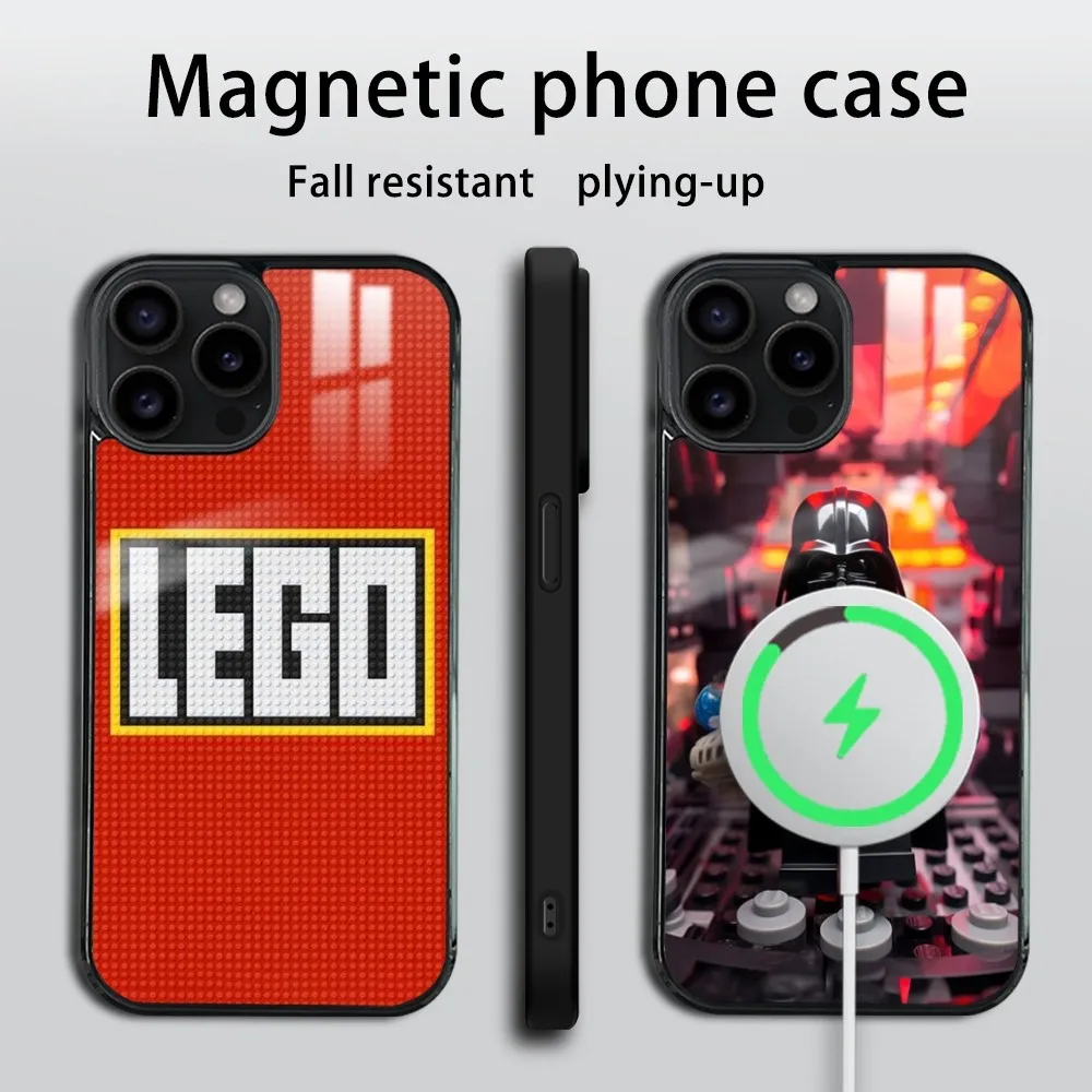 l-Lego B-bricks background Phone Case For iPhone 16 15 14 13 12 11 Pro Max Plus Mini Mirror Wireless magnetic case