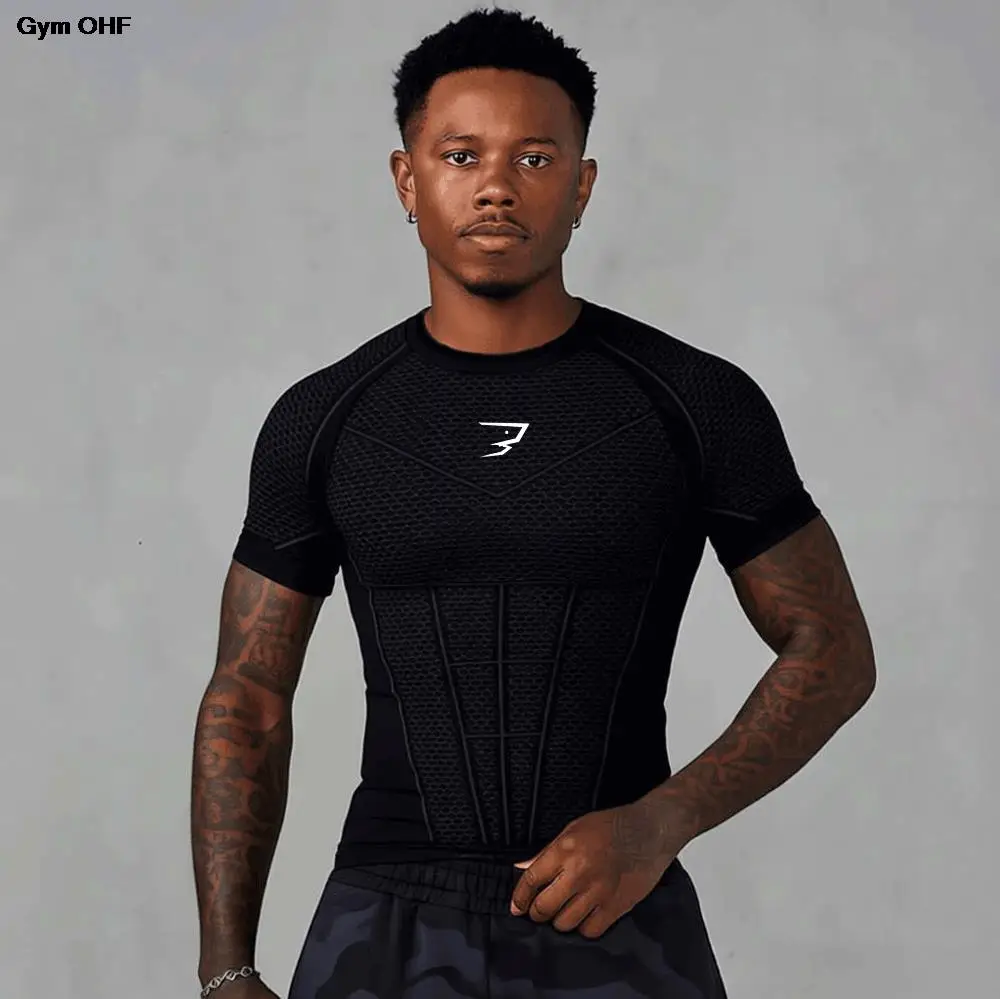Compression Shirt Men Gym Running T-shirt New Men's Quick-Dry Top Breathable Elastic Fitness T-shirt Short Sleeve Summer Print view 5