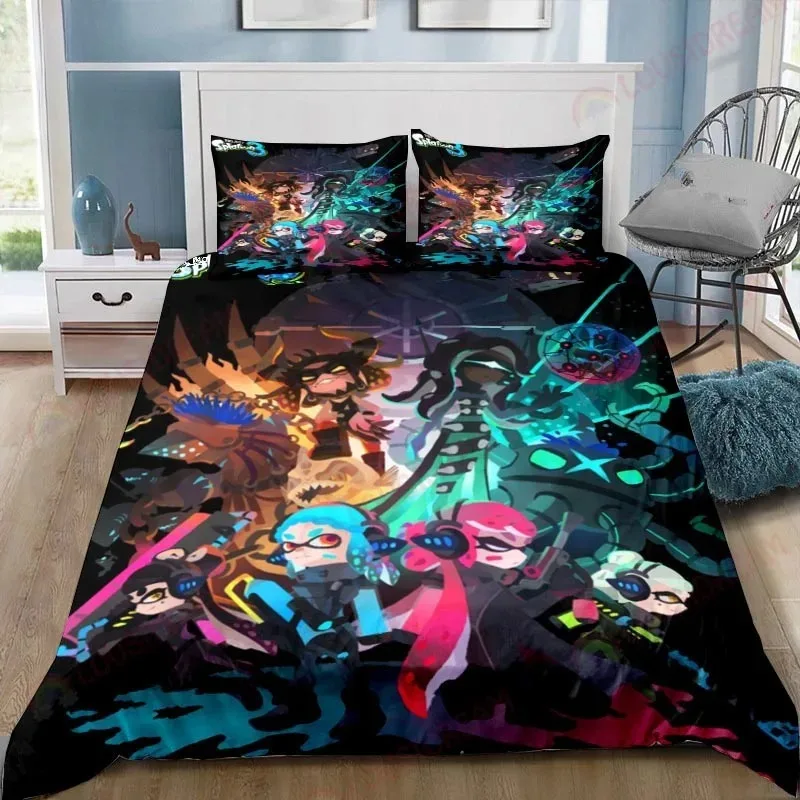 Cartoon game S-Splatoon Duvet Cover Pillowcase Bedding Set Adult Boys Girls Bedroom Decoration Children Gift Single Double Size