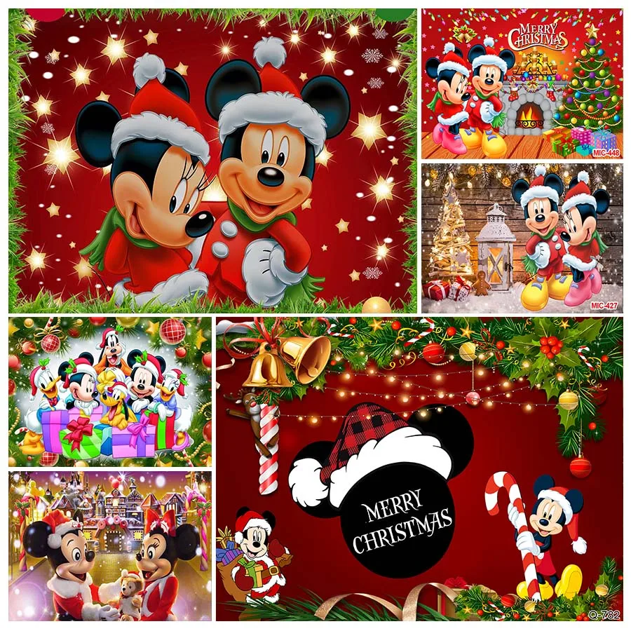 Mickey Mouse Christmas Backdrop Merry Christmas Birthday Background for Boys and Girls Vinyl Red Xmas for Kids Holiday Party