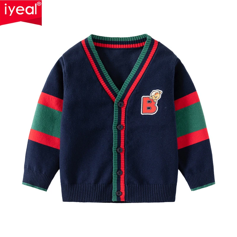 

IYEAL Children's Sweater 2024 Autumn New Boys' Knitted Cardigan Baby V-neck Embroidered Korean Version Children's Clothing Top