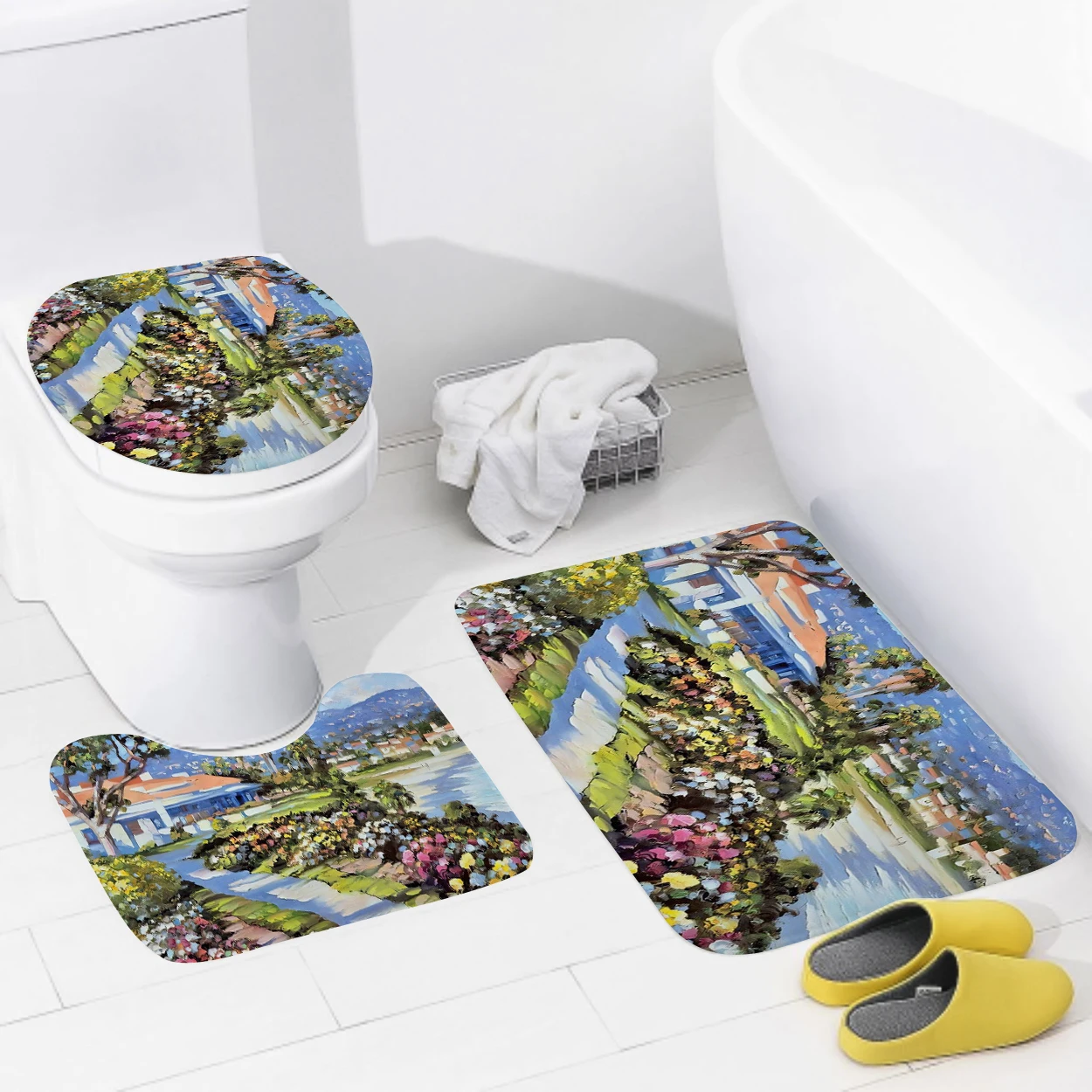 home bathroom floor mats Oil painting style Bath Foot mat modern bathroom accessories rug Toilet mat Bathtub anti-slip carpet