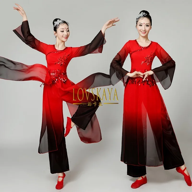 Feng Shui chinês Ink Dance Performance Traje para Mulheres, Dança Clássica, Traje Étnico Feminino, Traje de Prática, Ventilador