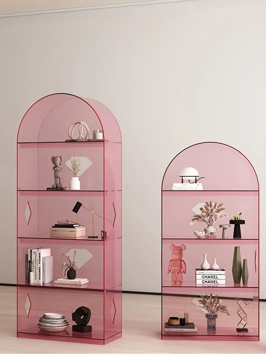 

Customized Nordic light luxury arched floor shelf, bookshelf, living room, office, hand display cabinet, simple multi-layer stor