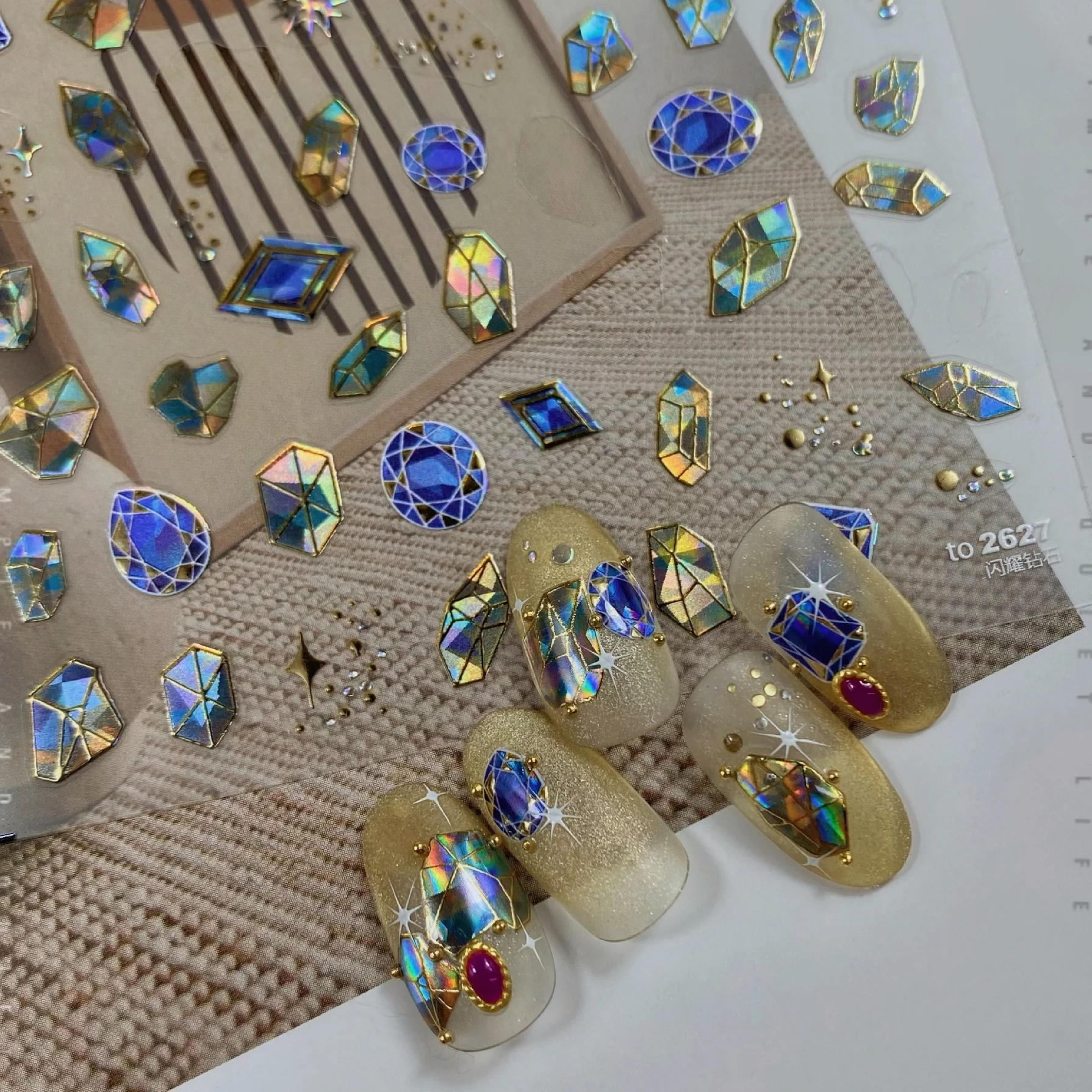 Shiny Gemstone Design Laser 3D Self Adhesive Nail Art Decorations Stickers Fashion Manicure Decals Wholesale Dropshipping