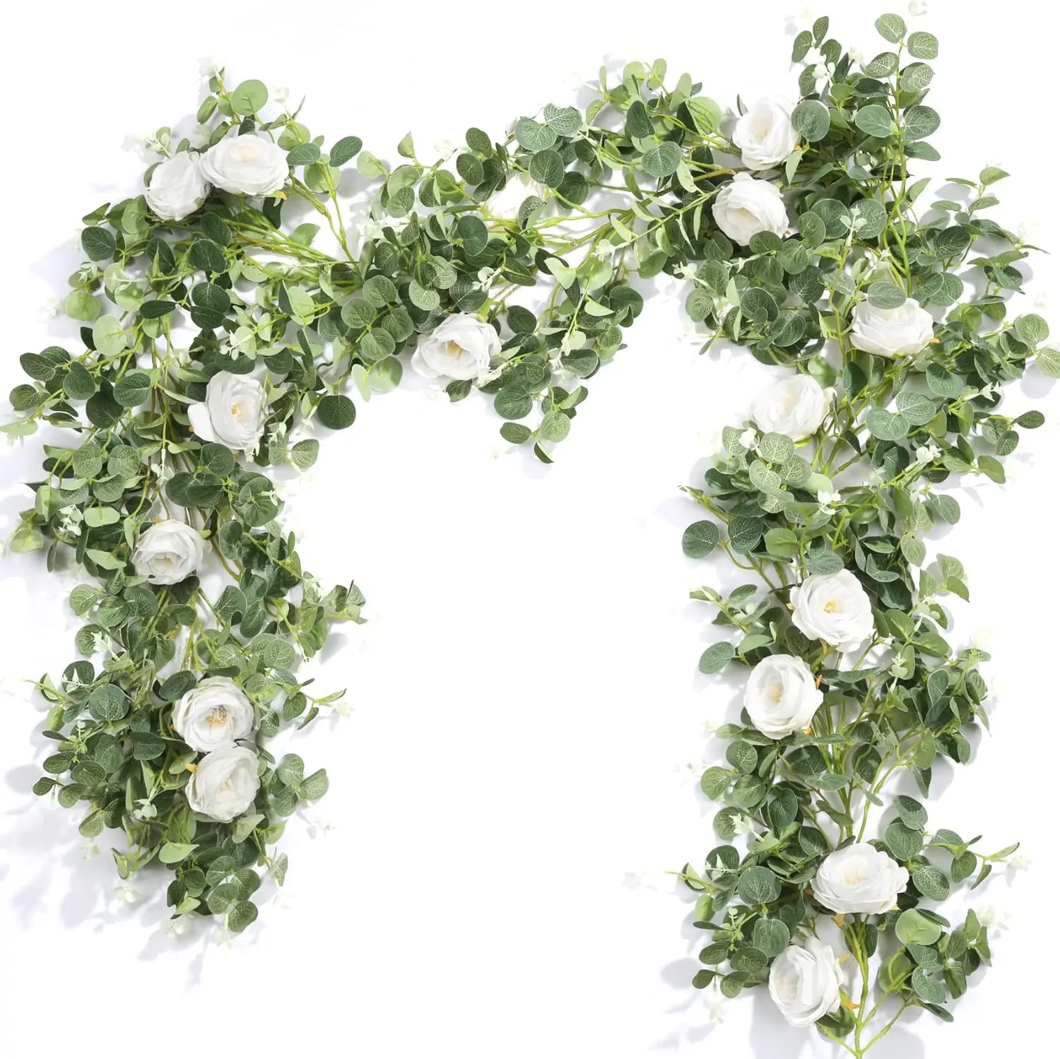 

4 Pcs 13Ft Artificial Eucalyptus Garland with Silk Roses for Wedding Arch Table Wall Decor