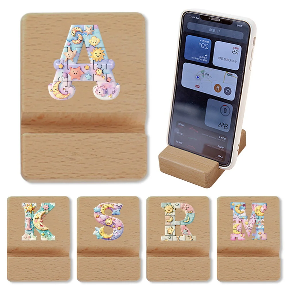 

Portable Universal Phone Holder Wooden Desktop Phone Holder Saw Puzzle Initial Name 26 Letters Pattern