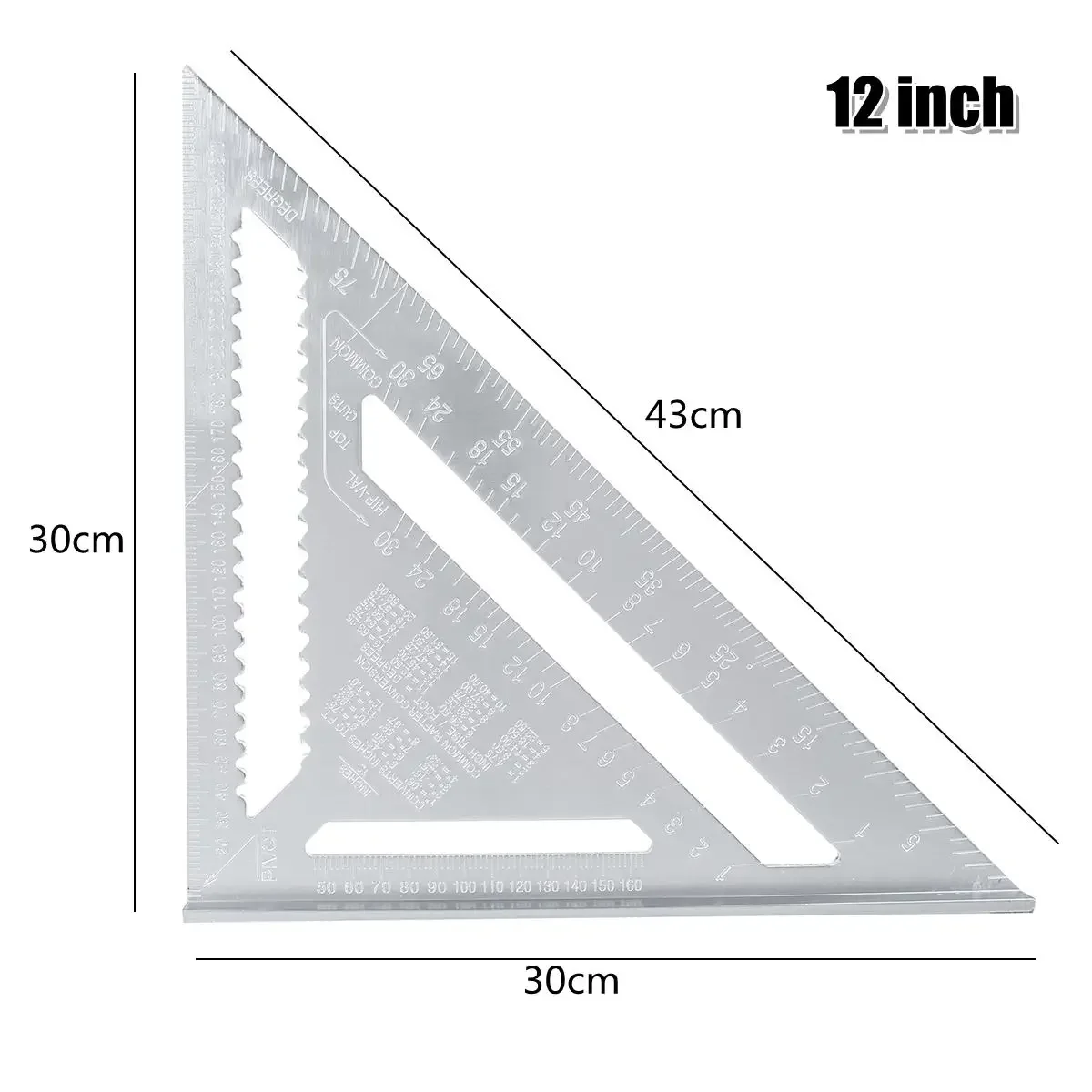 Righello angolare da 7/12 pollici righello di misurazione triangolare in lega di alluminio metrico velocità di lavorazione del legno goniometro ad