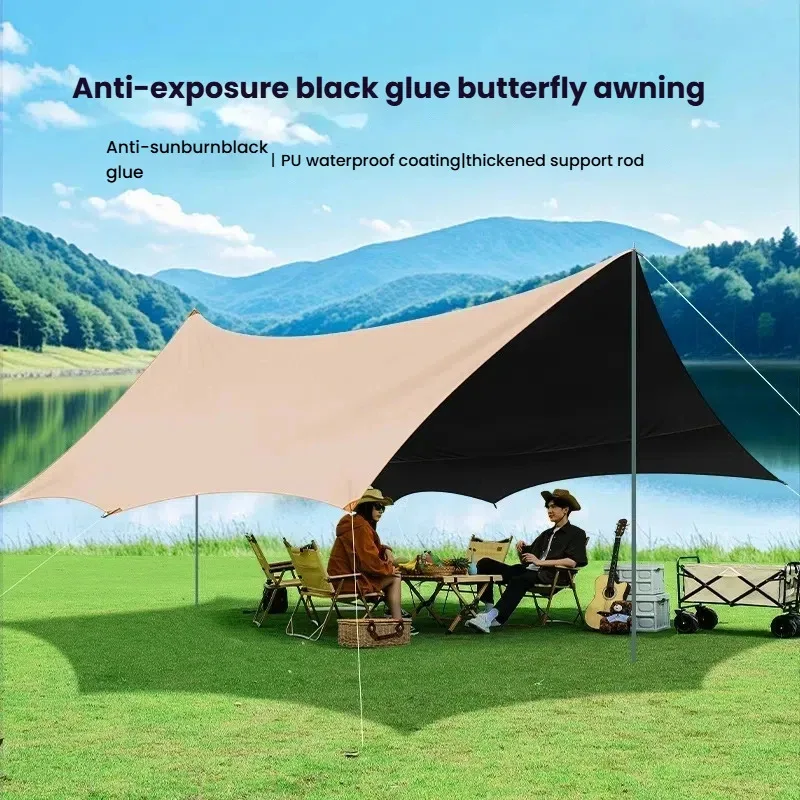 Black Coating Camping Tarp 8-Sided Butterfly Sun Shelter 99% UV Block Waterproof Beach Canopy Outdoor Sunshade for Picnic