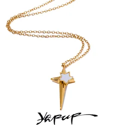 Yhpup Fashion Stainless Steel Natural Shell Star Chic Pendant Necklace 18K PVD Plated Exquisite Korean Fashion Jewelry Gift