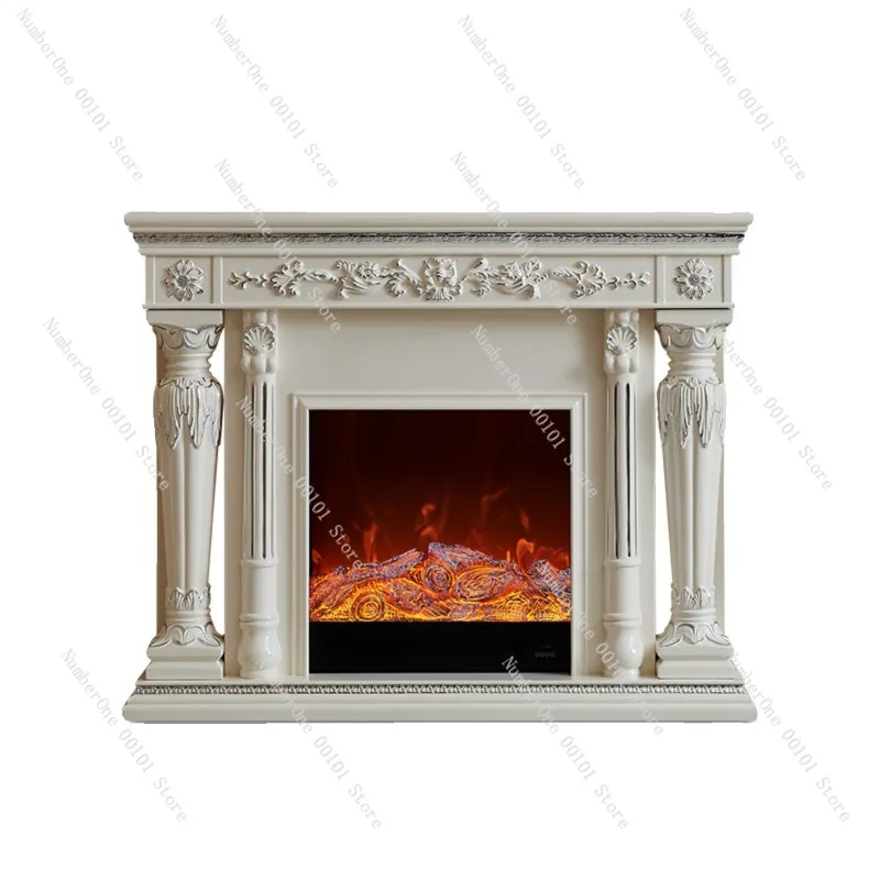European-Style Fireplace Decorative Cabinet, 1.3/1.5-Meter Retro White Simulation Flame Heating, American-Style Electric