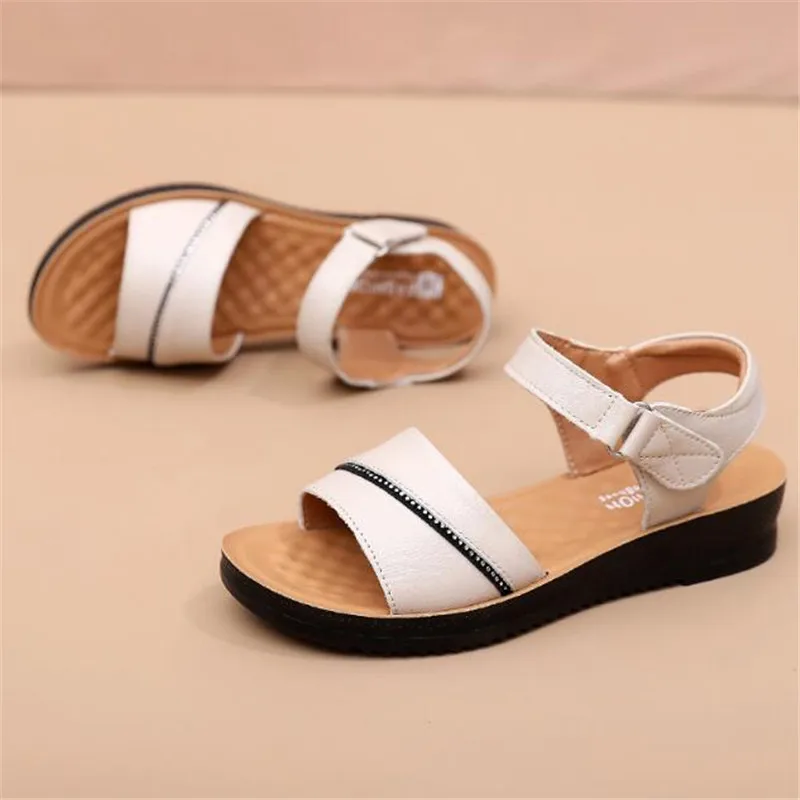 Genuine Leather Women\'s Summer Wedges Sandals Women Open Toe Slippers Ladies Antiskid Mother\'s Shoes Brand Outdoor Sandals