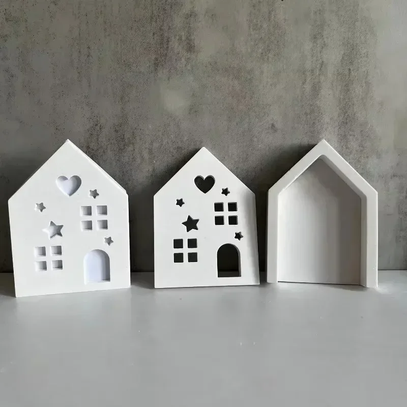 New Hollow Splicing House Silicone Mold Gypsum DIY Star Love House Decoration Mold Tea Light Candle Holder Cement Plaster Mould