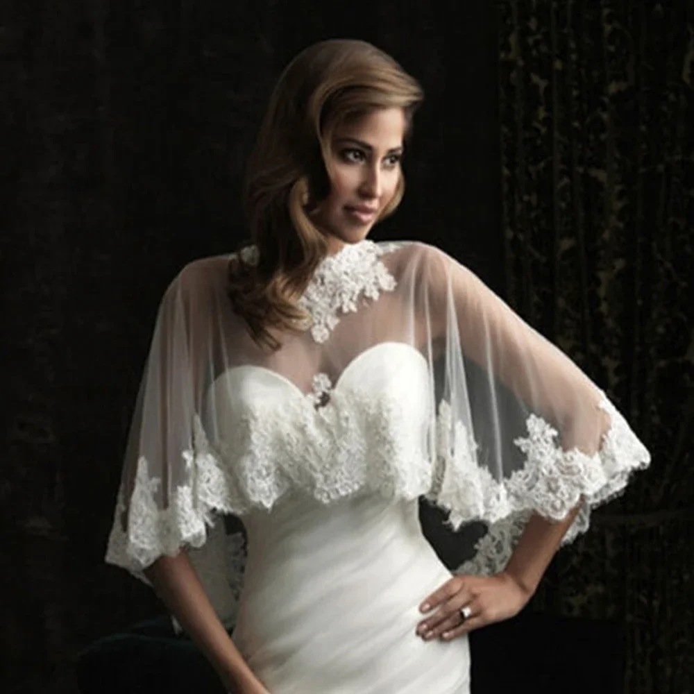

Lace Edge Wedding Shawl wrap in BOLERO Bridal Wedding jacket Appliques Bride Cape