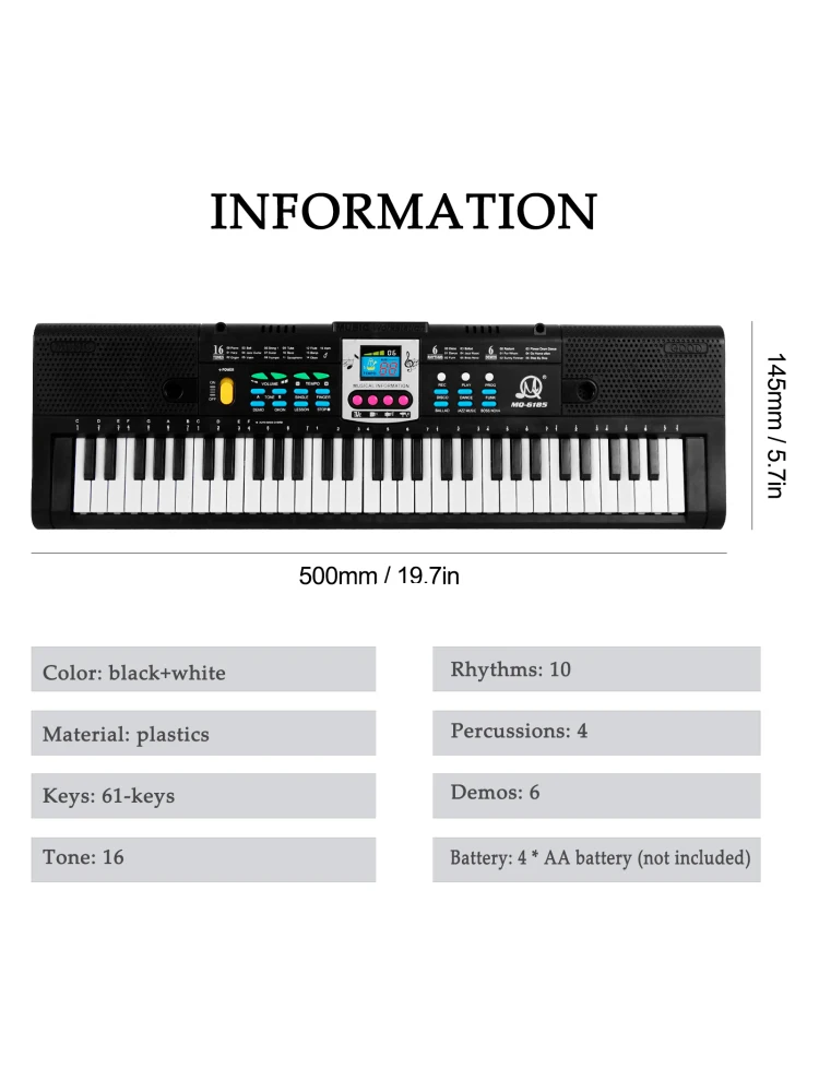 61key Multifunctional Electronic Keyboard Children Digital Electric Piano Microphone Beginner Electronic Keyboard Instrument