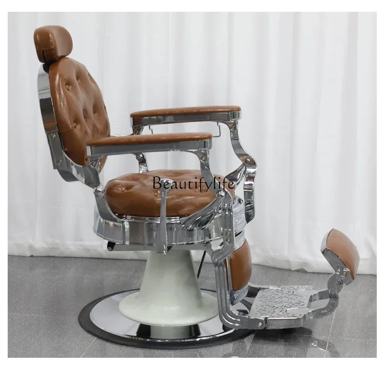 Upscale Retro Men's Oil Head Barber Chair Hair Salon Can Put down Special Hair Cutting Chair