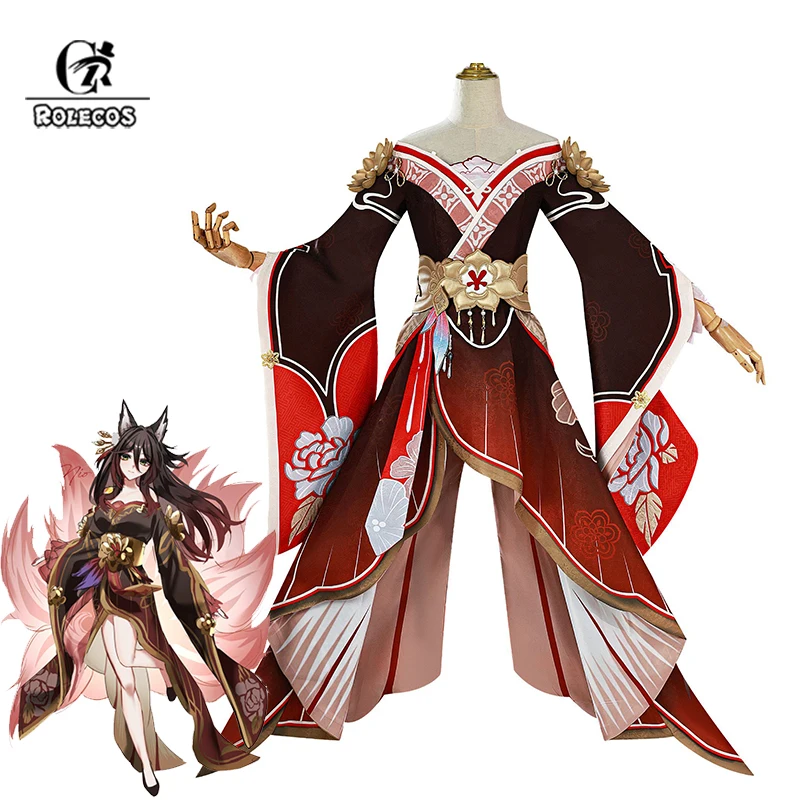 

ROLECOS Honkai Star Rail Fugue Tingyun Cosplay Costume Ancient Style Fox Tails Design Women Dress Halloween Carnival Party Suit