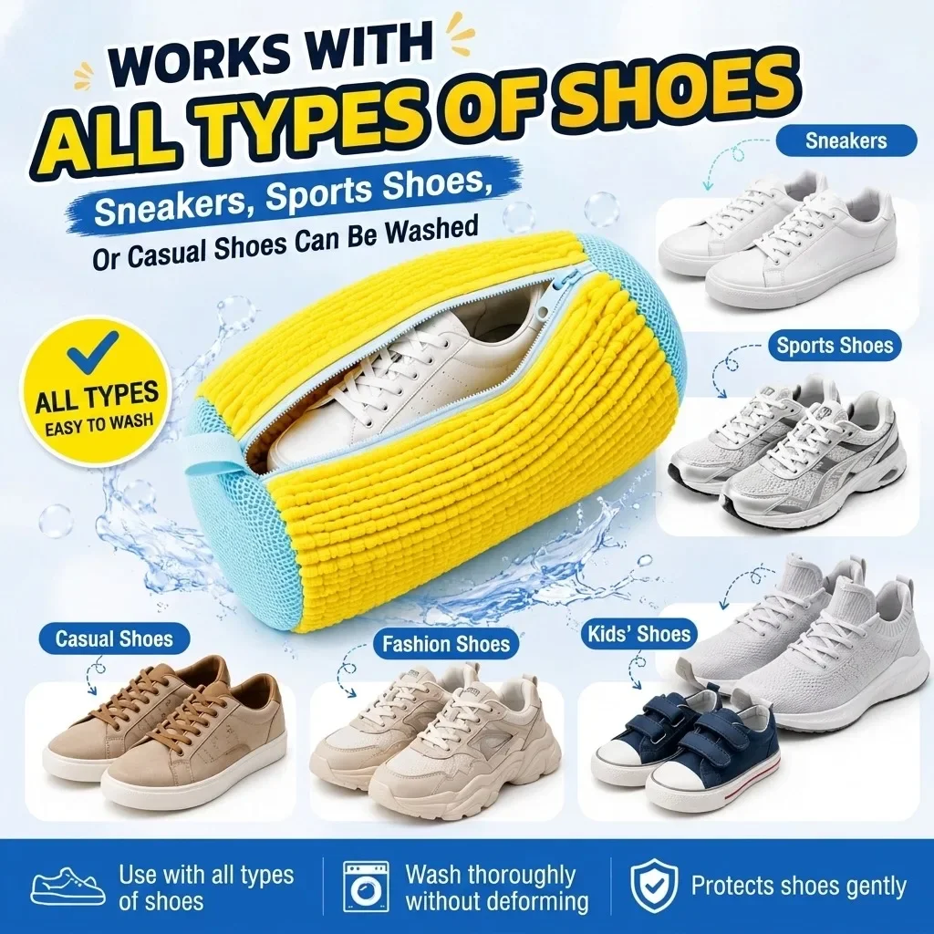 Fluffy Fiber 360 ° Surround Cleaning Shoe Washing Bag - Reusable Durable Machine-Washable Shoe Bag With Zipper Closure(1Pcs) view 5